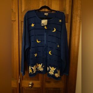 Blue Embroidered Moon & Angel Sweater Cardigan